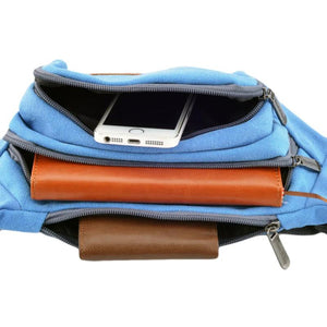Canvas 3-Zipper Fanny Pack Waist Bag with Cell Phone Pouch