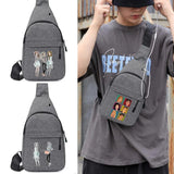 Men Shoulder Chest Bag USB Hole Printing Chest Messenger Bag