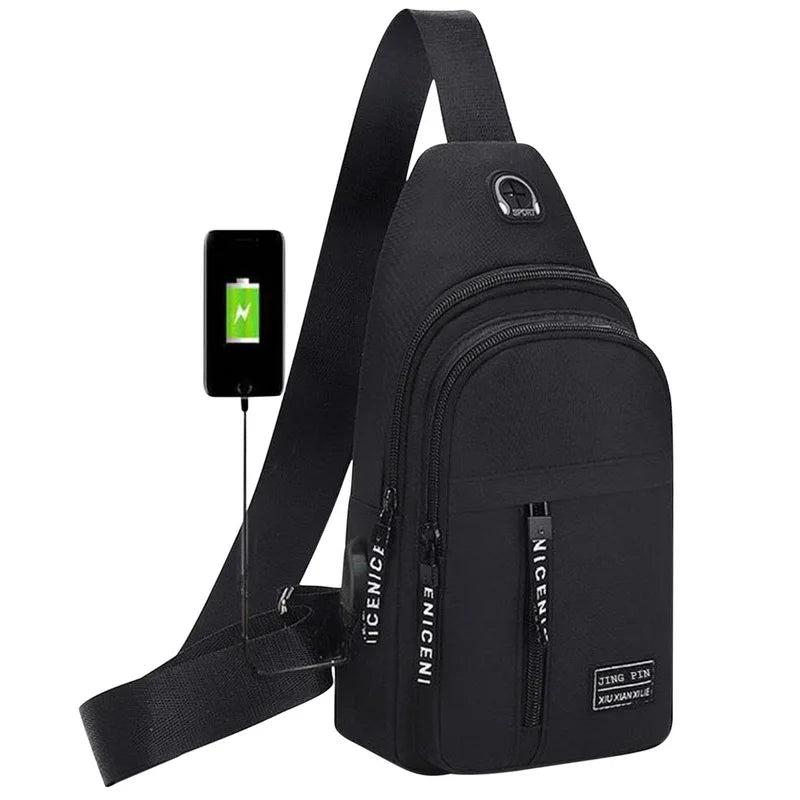 Waterproof Multifunction Men Chest Bag USB Charging Crossbody Pack
