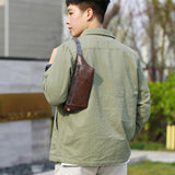 Men Shoulder Belt Bag Retro Casual PU Leather Phone Pouch Chest Crossbody Waist