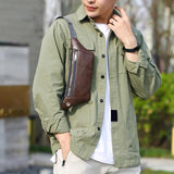 Men Shoulder Belt Bag Retro Casual PU Leather Phone Pouch Chest Crossbody Waist