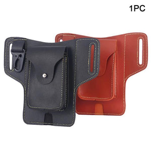 Men Waist Bag Belt Hanging Hip Pack Daily Flip Type PU Leather Outdoor Large