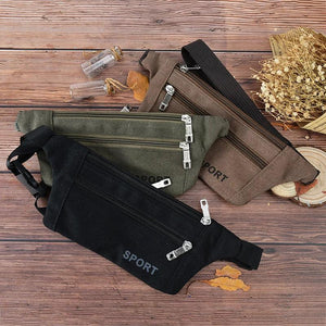 Canvas Hiking Zip Bag Large Capacity Waist Pack for Camping