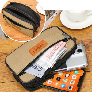 Men's Canvas Phone Bag Belt Three Layer Zipper Waterproof Crossbody Bags