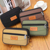 Men's Canvas Phone Bag Belt Three Layer Zipper Waterproof Crossbody Bags
