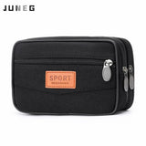 Men's Canvas Phone Bag Belt Three Layer Zipper Waterproof Crossbody Bags