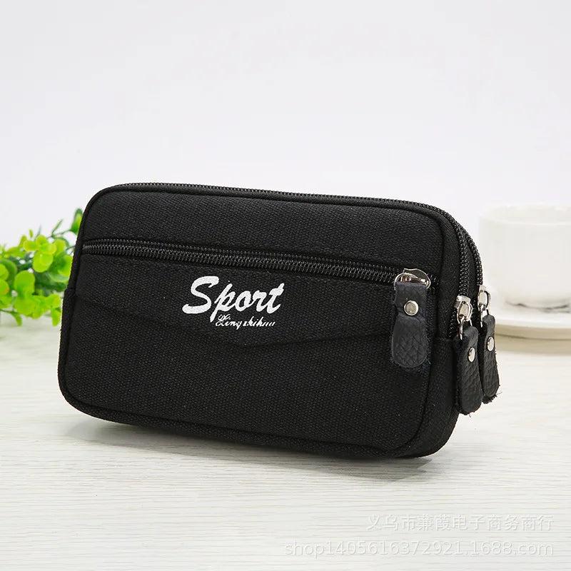 Canvas Waist Bag Men Multi-function Phone Purse Waist Packs
