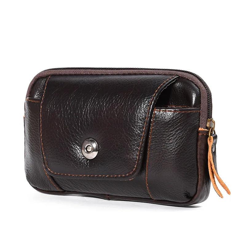 Cowhide Business Casual Magnetic Waist Bag for Man