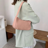 Soft PU Leather Women Purple Underarm Bag Retro Solid Ladies Baguette Handbags
