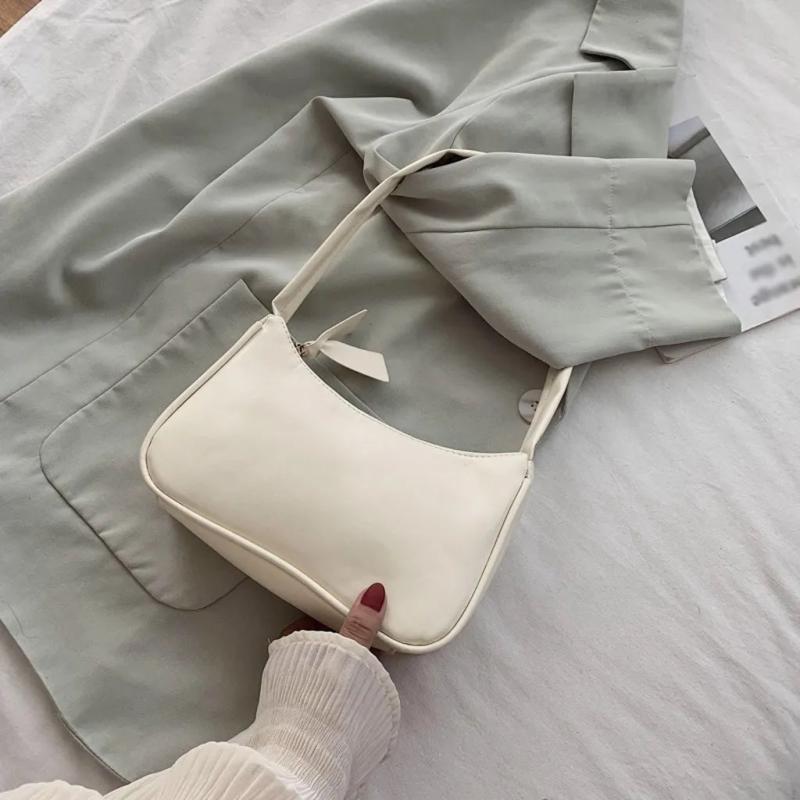 Soft PU Leather Women Purple Underarm Bag Retro Solid Ladies Baguette Handbags