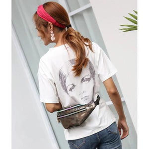 Holographic PU Leather Fanny Pack Waist Bag Men Women Belt Hip Handbag