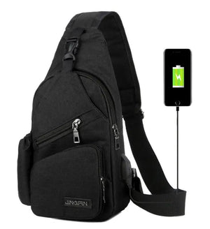 Men Canvas Sling Bag Chest Crossbody Messenger USB Charging Waist Packs