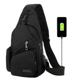 Men Canvas Sling Bag Chest Crossbody Messenger USB Charging Waist Packs