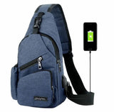 Men Canvas Sling Bag Chest Crossbody Messenger USB Charging Waist Packs