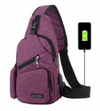 Men Canvas Sling Bag Chest Crossbody Messenger USB Charging Waist Packs