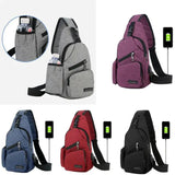 Men Canvas Sling Bag Chest Crossbody Messenger USB Charging Waist Packs