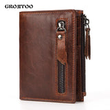 Men's Short Wallet Multi-Functional Zipper Bag Oil Wax Cowhide Wallet