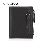 Men's Short Wallet Multi-Functional Zipper Bag Oil Wax Cowhide Wallet