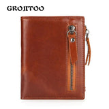 Men's Short Wallet Multi-Functional Zipper Bag Oil Wax Cowhide Wallet