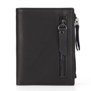 Men's Short Wallet Multi-Functional Zipper Bag Oil Wax Cowhide Wallet