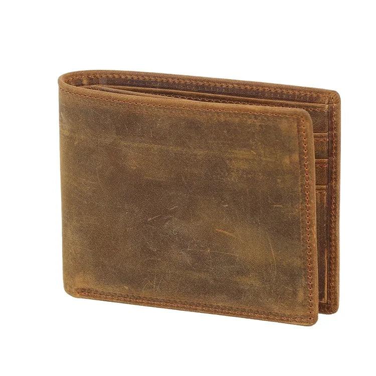 Crazy Horse Leather Men Wallets Retro Laser Lettering Wallet
