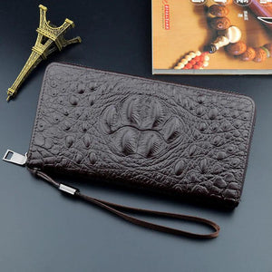 Men's Crocodile Pattern Long Wallet with Zipper Clutch
