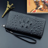 Men's Crocodile Pattern Long Wallet with Zipper Clutch