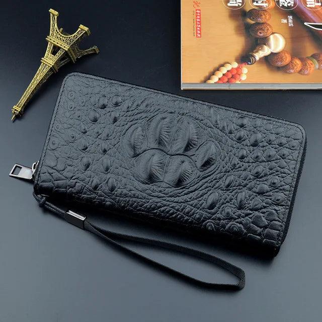 Men's Crocodile Pattern Long Wallet with Zipper Clutch