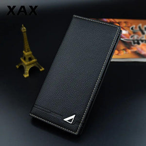 Men's Long 3 Fold Soft Skin Wallet Multi-Card Clip Metal 013