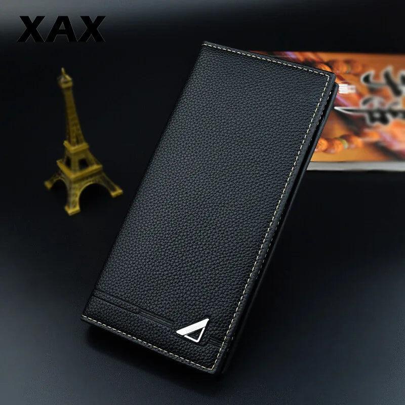 Men's Long 3 Fold Soft Skin Wallet Multi-Card Clip Metal 013