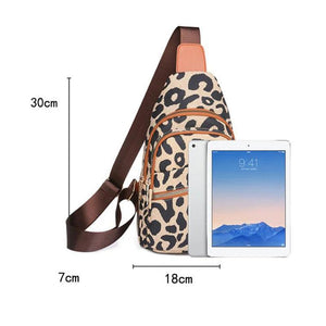 Leopard Print Sling Bag Leather Shoulder Multi-Pockets Headphone Hole
