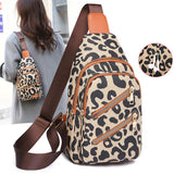 Leopard Print Sling Bag Leather Shoulder Multi-Pockets Headphone Hole