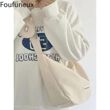 Foufurieux Canvas Sling Shoulder Bag Y2K Medium Size Soft Square Crossbody Pouch
