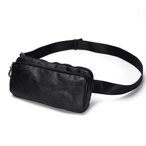 Men's Casual Chest bag PU Leather Waist bag Small Double zipper Messenger Bag