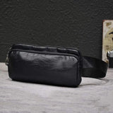 Men's Casual Chest bag PU Leather Waist bag Small Double zipper Messenger Bag