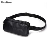 Men's Casual Chest bag PU Leather Waist bag Small Double zipper Messenger Bag