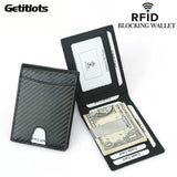 RFID Carbon Fiber Slim Money Clip for Men Leather Mini Wallet