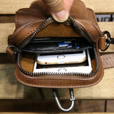 Crazy Horse PU Leather Men Small Waist Pack Mobile Phone Case Travel Bags