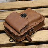 Crazy Horse PU Leather Men Small Waist Pack Mobile Phone Case Travel Bags