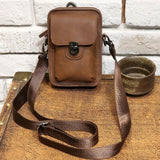 Crazy Horse PU Leather Men Small Waist Pack Mobile Phone Case Travel Bags