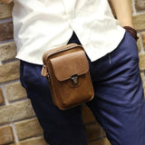 Crazy Horse PU Leather Men Small Waist Pack Mobile Phone Case Travel Bags
