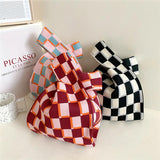 Plaid Niche Girls' Knitting Handbag Women's Shoulder Knitting Fashionable