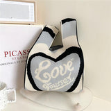 Girls' Love Knitted Handbag Contrast Shoulder Woven Bag