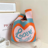 Girls' Love Knitted Handbag Contrast Shoulder Woven Bag