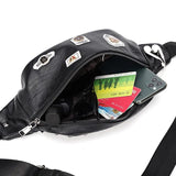 High-End PU Leather Men's Waist Bag with Skull Rivet Design