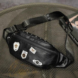High-End PU Leather Men's Waist Bag with Skull Rivet Design
