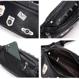 High-End PU Leather Men's Waist Bag with Skull Rivet Design