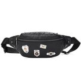High-End PU Leather Men's Waist Bag with Skull Rivet Design