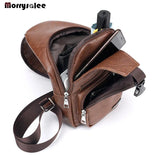 Male Shoulder Bags USB Charging Crossbody Bags Men Leather Chest Bag School