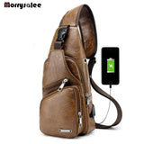 Male Shoulder Bags USB Charging Crossbody Bags Men Leather Chest Bag School